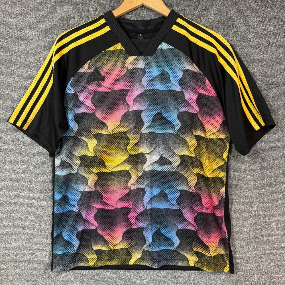 Adidas Sportswear Jersey Mens M Multicolor Mesh Camo Black Yellow Short Sleeve